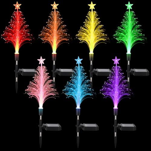 Baquler 6 Pack Solar Christmas Tree Garden Stake Lights Outdoor Waterproof Color Changing Christmas Lighted Yard Decorations Optical Fiber Xmas Pathway Lights for Lawn Patio Cemetery (7 Color Change) by Baquler
