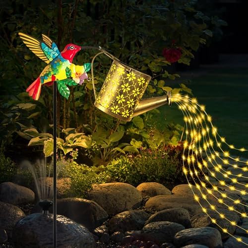 Solar Hummingbird Watering Can Garden Light,Warm White LED String Light,Outdoor Lawn Decorative Floor Lamp,Colorful Metal Crafts by Vukjep