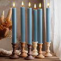 12 Pack, 10" LED Flameless Blue Fluted Ribbed Grooved Taper Candles with 2 Remotes & 24h Timer Memory, On/Off Button, Dimmable, Flicker Mode, Battery Operated, Christmas Menorah Wedding by WestIvory