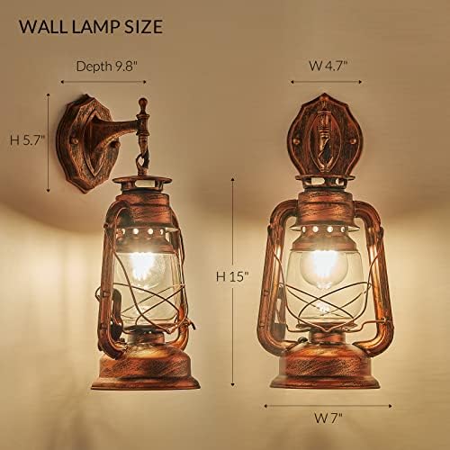 NOXARTE Rustic Wall Sconce Lighting Lantern Mounted Light with Glass Lampshade for Hallway Farmhouse Loft W7 x H15 - Image 2
