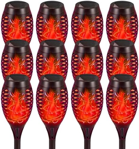 Solar Flashlight Light with Flickering Flame, Multi-Piece Outdoor Solar Lights, Outdoor Waterproof Solar Garden Lights for Decorative Paths, Patio and Deck Outdoor Lighting（Red (12) by Unknown