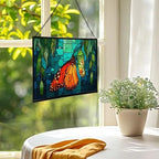 Butterfly Emerging from Chrysalis Rectangular Stained Glass Suncatcher – Hanging Window Panel with Animal & Nature Scene – Vibrant Glass Art Gift for Wildlife, Fantasy, Nature Lovers sx7j5L - Image 2
