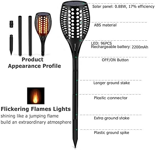 Aityvert Upgraded Larger Solar Torch Lights, Waterproof Outdoor Dancing Flames Lights, Flickering Flames Garden Lights, Landscape Decoration Pathway Patio Lights 43" 96 LED (6) - Image 3