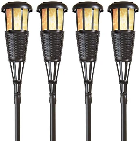 Newhouse Lighting FLTORCH4-B Solar-Powered Flickering Flame Outdoor Island Torches, 4-Pack, Dark Chocolate,Black by NewhouseLighting