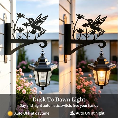 VOOKRY Solar Wall Lanterns Outdoor, Waterproof 2 Pack Hanging Lights with Hummingbird Hooks, Wall Mount Sconce with 3 Solar Panels for Patio Porch Yard Garden Decor, Dusk to Dawn 2700K Warm White - Image 3