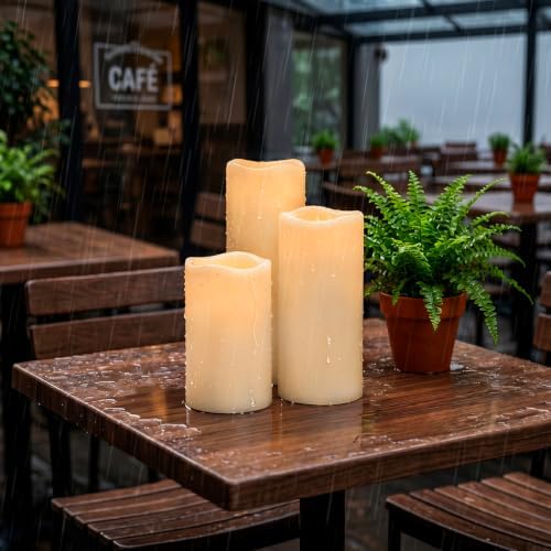 10" 12" 14" x 5" Extra Large Waterproof Outdoor Flameless Candles Battery Operated LED Pillar Candles for Indoor Outdoor Lanterns, Off White, Long Lasting, Set of 3 - Image 5