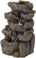 Cascading Electric Powered 8-Tier Rock Water Fountain with LED Lights 18.25" for Indoor and Outdoor Use by Gardenised