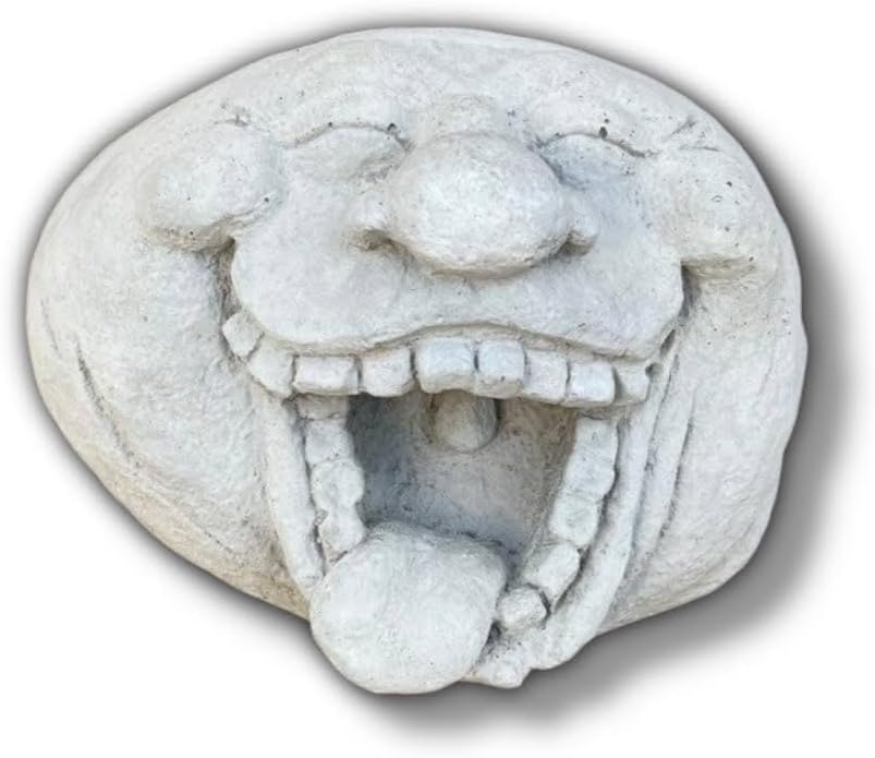 Face Rock Sculpture Laughing Rock Decoration Lawn Ornament Concrete Figure Garden Decor Face with Tongue Out by Unknown