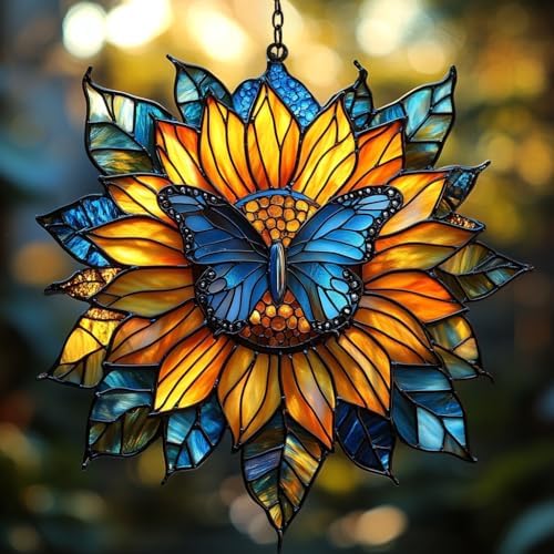 Whimsical Sunflower and Butterfly Acrylic Suncatcher by AVAGAN