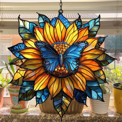 Whimsical Sunflower and Butterfly Acrylic Suncatcher - Image 4