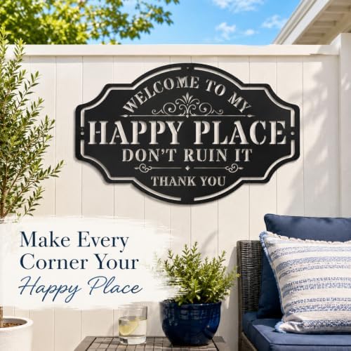 Personalized This Is My Happy Place Don’t Ruin It Metal Sign, Happy Place Metal Wall Art, Vintage Welcome Sign Decor for Home Garden Porch Patio Farm Bar Coffee Wall Decor - Image 5