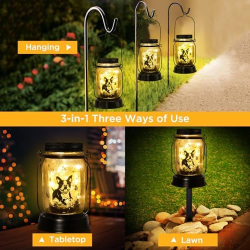 kyoryuger Boston Terrier Gifts for Women/Men Boston Terrier Solar Lanterns Mom Birthday Dog Lovers Lantern Pet Loss Dog Memorial Lights Solar Garden Decor for Yard, Patio,Backyard,Porch Torches Light - Image 3