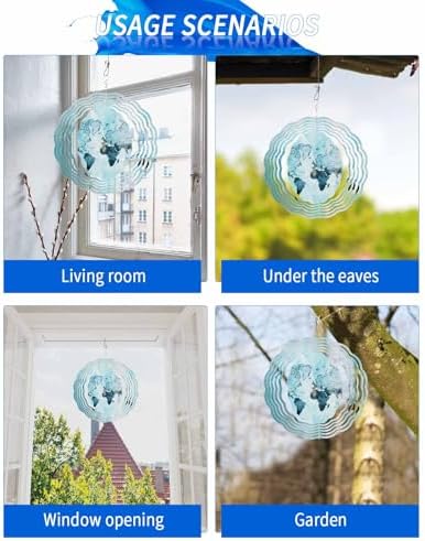 World Map Wind Spinner 12 Inch Blue Map Abstract Wind Spinners Outdoor 3D Stainless Steel Hanging Sculpture Decorations Gift for Garden Yard Porch Balcony - Image 7