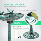 Water Fountain and Birdbath Solar Powered Polyresin Vintage Bronze/Green Outdoor Pond Fountain Combo Set Freestanding Bird Feeders for Garden Patio Deck or Yard - Image 3