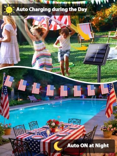 4th of July Decorations 2 Pack 100 LED Solar American Flag Lights Outdoor - Image 4