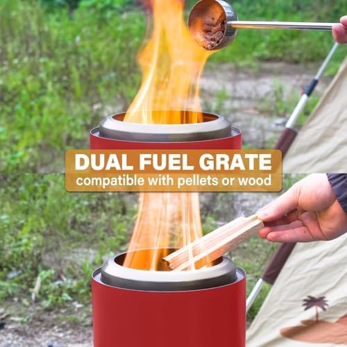 HGD 9.6 x 7.1 in Small Tabletop Fire Pit, Portable Mini Smokeless Table Top Firepit, Low Smoke Camping Stove for Outdoor & Patio, Fueled by Pellets or Wood, with Travel Bag, Stainless Steel, Red - Image 3
