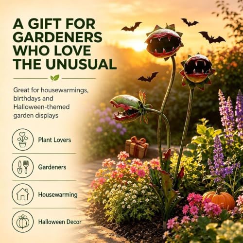 Carnivorous Plant Decorative Planter Garden Stake, 25 Inch Large Resin Venus Flytrap Sculpture, Weird Gothic Garden Decor for Outdoor Patio Lawn, Funny Succulent Planter for Indoor Home Decor (2) - Image 3
