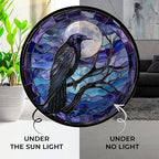 Moon Crow Stained Glass Window Hanging Sun Catcher Halloween Haning Ornament Decoration Christmas Birthday Gifts for Lover, Friends - Image 3