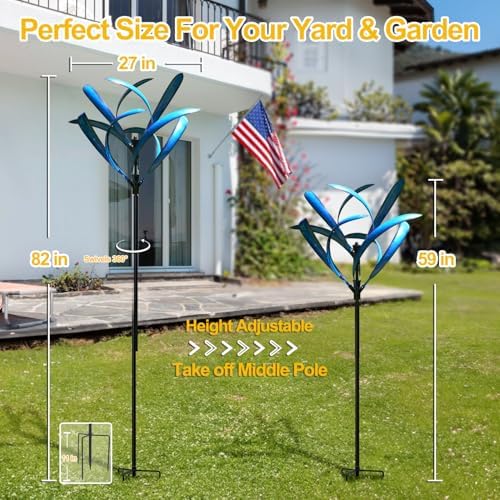 LimeHill Wind Spinner for Yard and Garden - Large Metal Kinetic Wind Sculptures for Outdoor Decorations (Blue Magnolia) - Image 4
