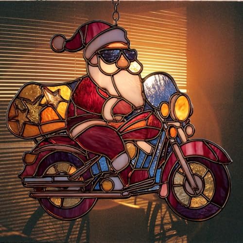 Cool Santa Riding Motorcycle Mosaic Acrylic Suncatcher - Image 7