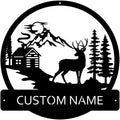 Deer and Cabin Custom Name Sign Metal Wall Art Personalized Last Name Plaque Outdoor Metal Wall Art Personalized Gift for Wedding/Housewarming by MOMOBO