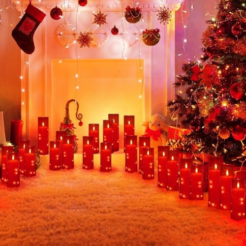 12‑Pack Red Flameless LED Candles(D 2.2" xH 5" 6" 7") with Embedded String Lights,Acrylic Pillar Candles with 2 Remote Timers, Battery‑Operated for Christmas, Halloween & New Year Decor. - Image 6