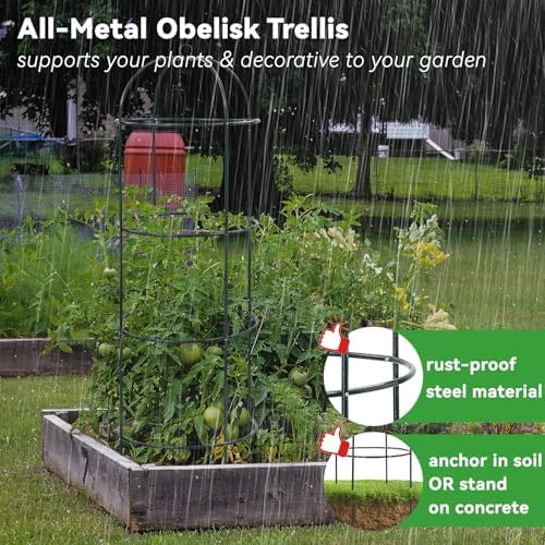 Large Trellis, Garden Obelisk Trellis for Climbing Plants Outdoor, 55" Metal Trellises for Tomato Cucumber Clematis Rose Vine Support, Heavy Duty Round Cage Stand for Grow Bag Raised Bed Yard, 2 Pack - Image 6
