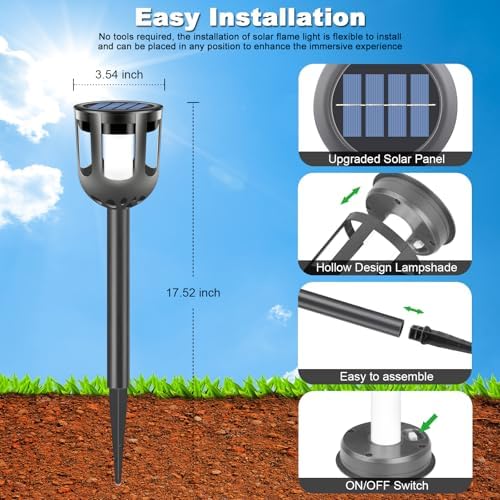 Solar Tiki Torches with Flickering Flame - Solar Lights Outdoor Waterproof, Auto On/Off, Solar-Powered Decorative Lighting for Garden, Yard, Landscape, Patio, Driveway, Walkway, Pathway (12) - Image 2