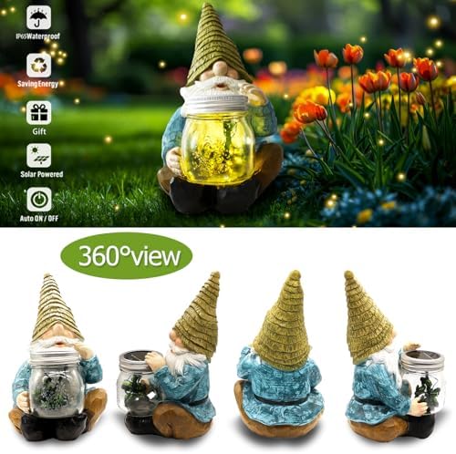 Solar Garden Gnome Statue, Outdoor Lights Decoration Gift for Women Mom Dad - Image 4
