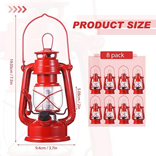 Hortsun 8pcs 8inch Red Vintage LED Hurricane Lantern Battery Operated Lamp - Image 3