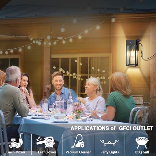 Porch Lights with Outlet, Dusk to Dawn Outdoor Light, 2-Pack Black - Image 4