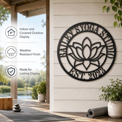 Personalized Yoga Studio Metal Sign Custom Lotus Wall Decor with Name and EST Year Round Meditation Room Plaque for Spa Wellness Studio Home Gym Entryway Gift - Image 6