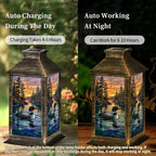 Solar Lantern Stained Glass Artwork Loon Lake Pine Trees Sunset Hunting Garden Hanging Lantern Waterproof Solar Powered Lighting Outdoor Table Lamp for Deck Yard Patios Trees Decor - Image 6