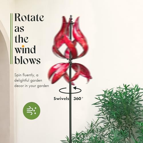 Red Tulip Wind Spinners Outdoor - 87" H Large Yard Spinners - Image 2