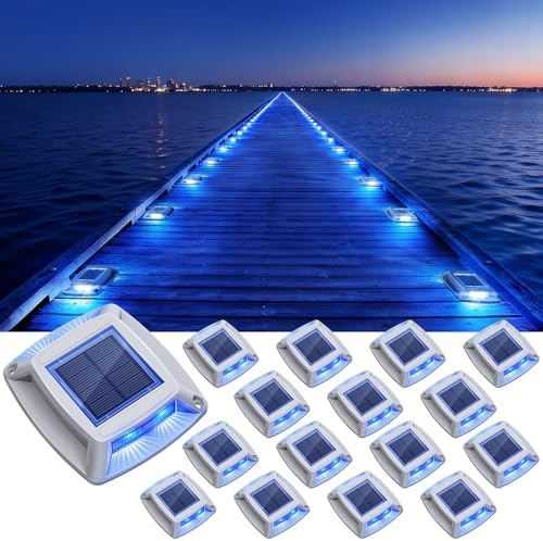 Solar Dock Lights Outdoor 16 Pack, IP68 Waterproof Driveway Lights, Blue by Etetale