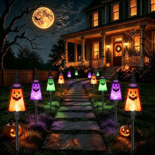 18 Pack Halloween Decorations Outdoor, Solar Ghost Pathway Light Waterproof by BHCLIGHT