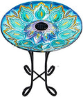 Glass Bird Bath Outdoor with Metal Stand Solar BirdBath Feeder Garden Decor by VCUTEKA