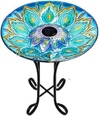 Glass Bird Bath Outdoor with Metal Stand Solar BirdBath Feeder Garden Decor by VCUTEKA