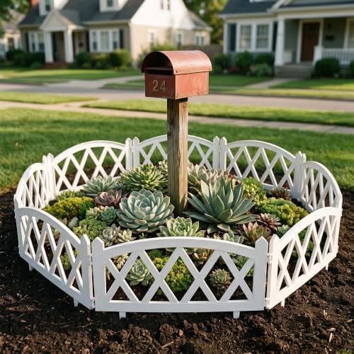 WORTH 8-Pack Short Plastic Garden Fence, White Decorative Border Fence with Pickets, 10 in. H x 16 ft. Total Length Interlocking Landscape Edging for Flower Beds, Lawn, Indoor Outdoor Use by WORTH