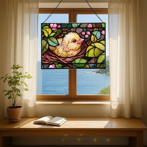 Chick Emerging from Nest in Spring Rectangular Stained Glass Suncatcher – Hanging Window Panel with Animal & Nature Scene – Vibrant Glass Art Gift for Wildlife, Fantasy, Nature Lovers x0aKZW - Image 6