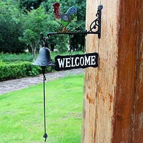 Cast Iron Doorbell Wall Bell Indoor Outdoor Din Cast Iron Doorbell with Welcome Sign Rooster Dinner Bells Front Door Decoration Wall Bell Hanging Bell - Image 4