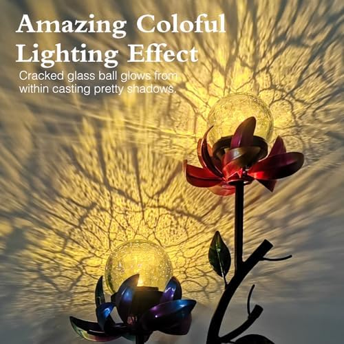 Decorative Solar Garden Light, Flower Glass Globe Stake For Lawn Yard - Image 3