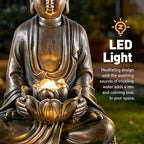 19.7" H Buddha Fountain with Pump & LED Light, 2 Tier Zen Style Meditating Buddha Water Fountain Indoor and Outdoor Buddha Statues for Garden Patio Backyard and Home Decor - Image 4