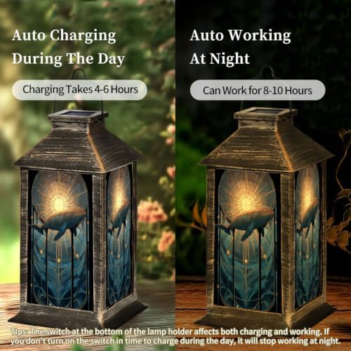 Solar Lantern Surreal Ocean Whale Stained Outdoor Waterproof Garden Hanging Lantern Solar Powered Lighting Outside Solar Light for Patio Yard Camping, Gifts for Women Mom - Image 4