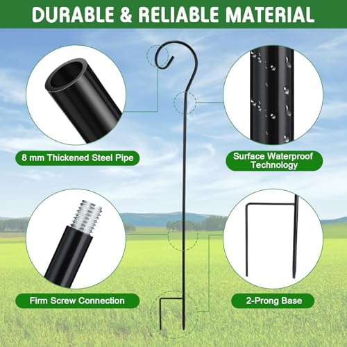 Hicarer 12 Pcs Shepherds Hooks for Outdoor 37 Inch Bird Feeder Pole Rust Resistant Steel Shepard Hooks for Wedding Garden Bird Feeders Hanging Lanterns Solar Outdoor Lights - Image 3
