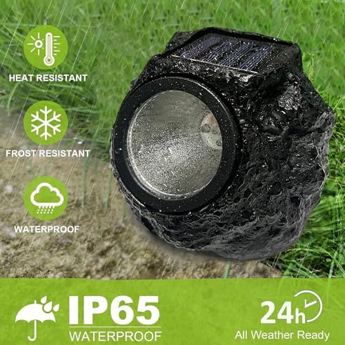 LIYAOLI Solar Rock Landscape Lights - 5 Pack Waterproof IP65 Fake Stone Solar Lights for Garden Pathways | Outdoor Ground Lighting with Auto On/Off & White LEDs - Image 3