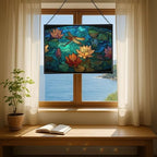 Dragonfly Over Water Lilies Rectangular Stained Glass Suncatcher – Hanging Window Panel with Animal & Nature Scene – Vibrant Glass Art Gift for Wildlife, Fantasy, Nature Lovers pCgY2X - Image 6