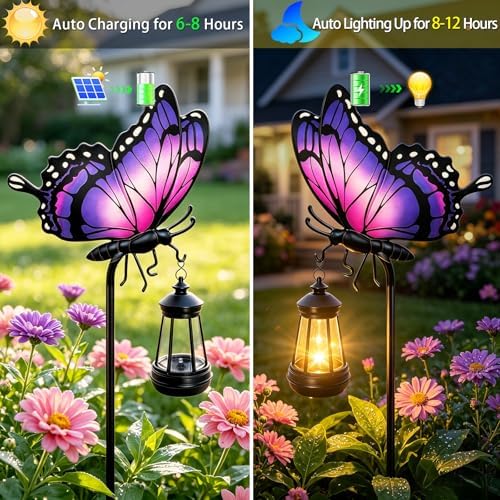 Butterfly Solar Garden Lights Outdoor Waterproof, Gifts for Women Mom Grandma Daughter, Stake Lights with Solar Lantern, Hanging Solar Lights, Solar Path Lights Yard Art Outside Patio Garden Decor - Image 3