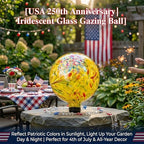 Glass Outdoor Gazing Globe, 10" Hand Blown Yellow Swirl Gazing Ball - Image 2