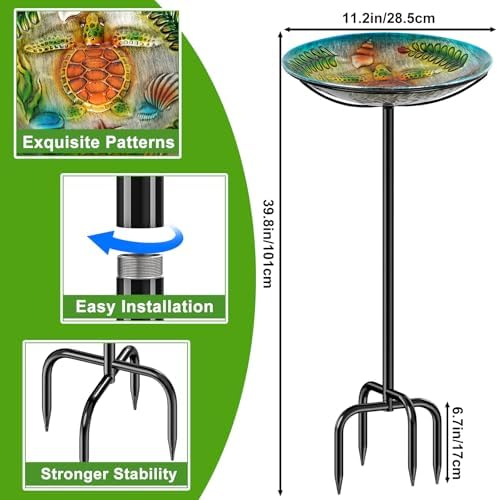 Metal Bird Bath for Outside, Detachable Birdbath & Birdfeeder with Base Stake, Vintage Bird Baths Feeder Bowl for Outdoors Garden Yard Lawn Decor (Vintage Silver) - Image 2